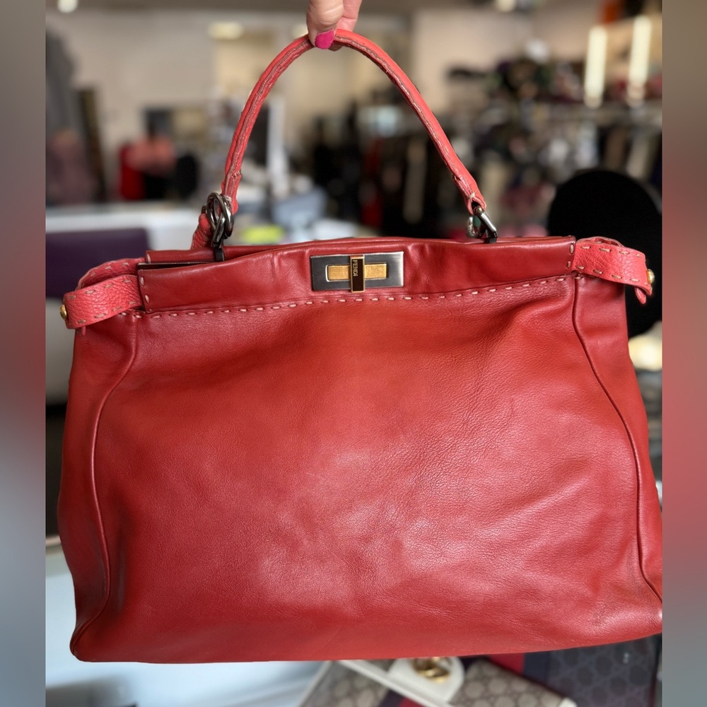 Pre Owned Fendi Leather Oxblood Red Designer Hand Bag w/ Strap